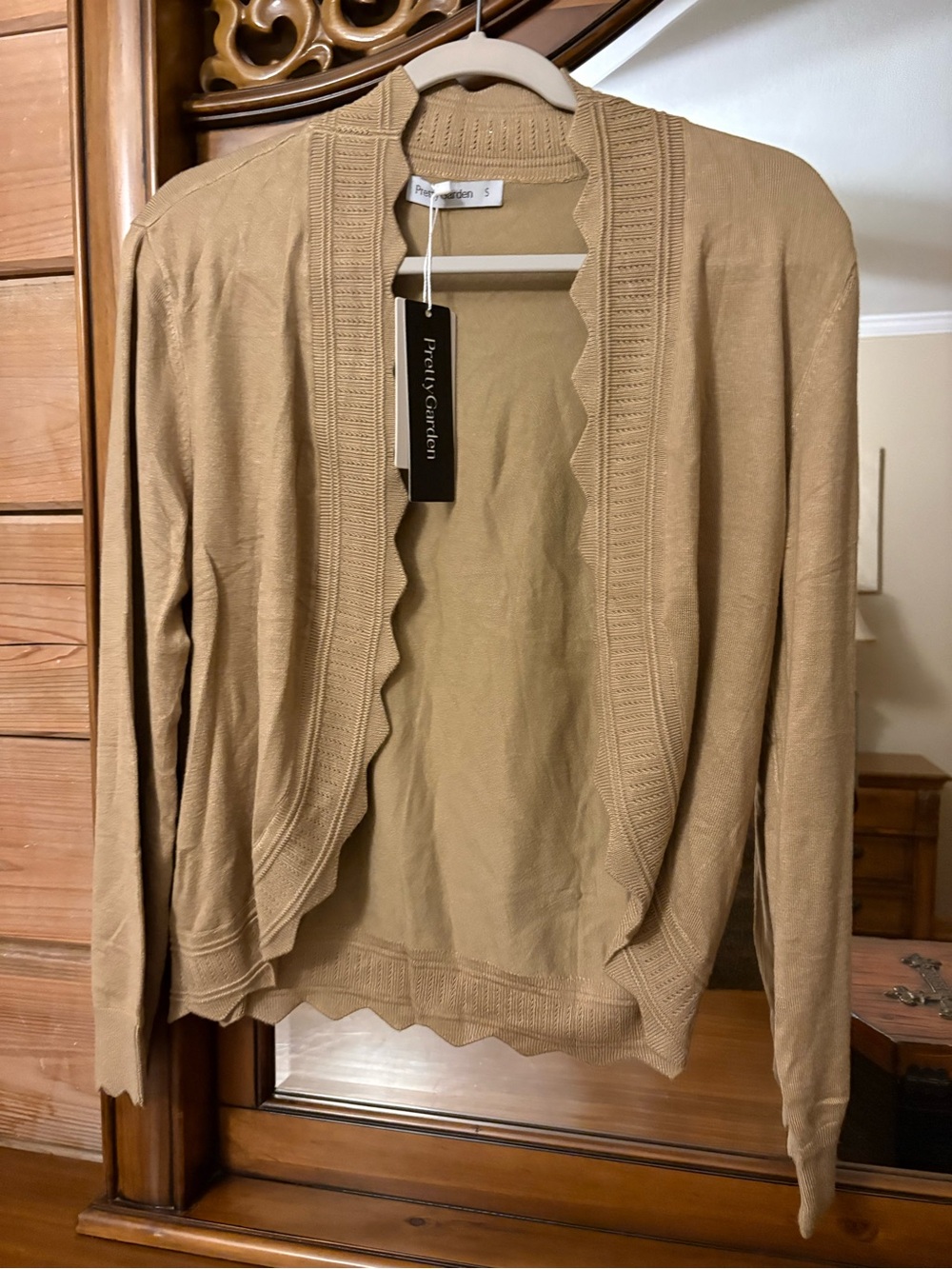 Pretty Garden Tan Scallop-Edge Open Cardigan Sweater